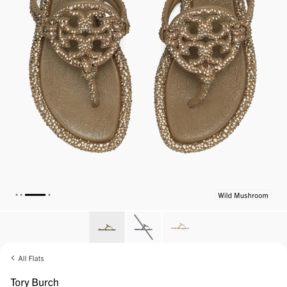 Tory Burch Wild Mushroom Crystal-Embellished Logo Thong Sandals